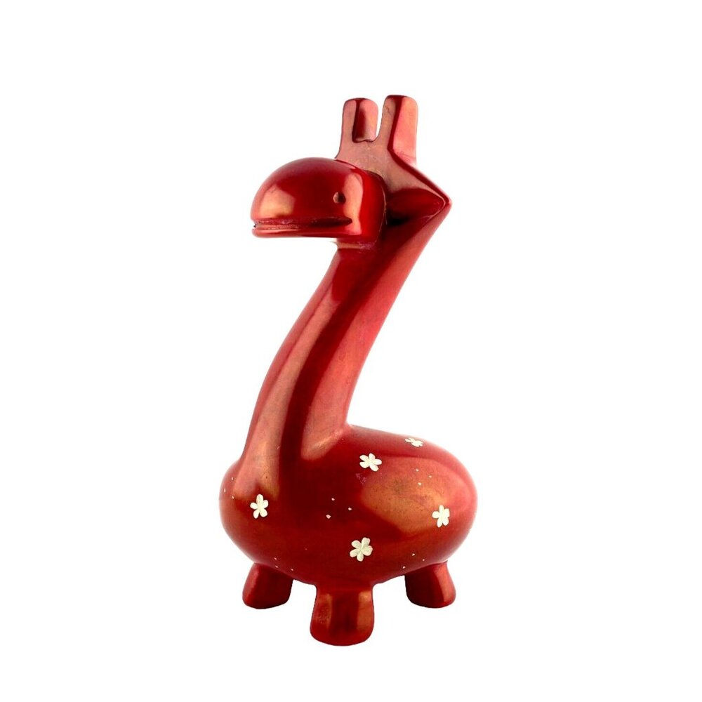 Red Giraffe Figurine Soap Stone Afrikiko Style Kenya Hand Carved Decor